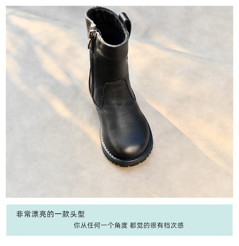 Girls' genuine leather single boots, riding boots, princess boots, high boots, baby autumn cotton boots,  new baby boots