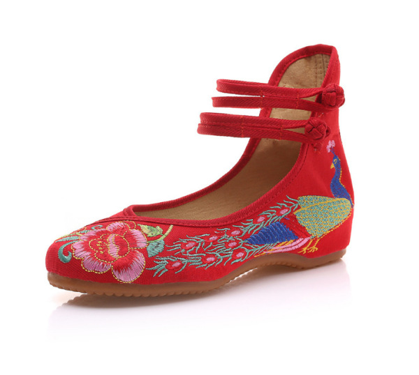 Red Tail Peacock Women's Shoes Autumn Single Shoes Casual Shoes Dance Shoes Antique Style