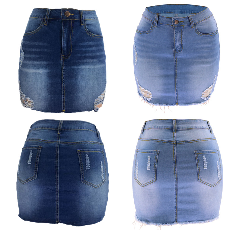2023 Suministro de comercio electrónico rasgado sexy ropa de mujer ajustada falda de mezclilla Yupeng fabricante de mezclilla ventas