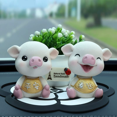 Car Accessories Ornaments Bobblehead Car ornaments - golden-lucky-pig-ping-an-pig-white-lucky-fruit-camellia-pad