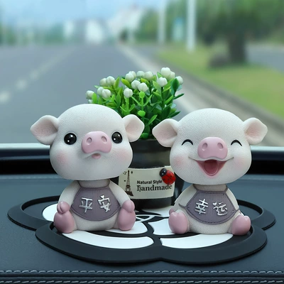 Car ornaments: Interior Cute Car Decoration - purple-lucky-pig-safe-pig-black-lucky-fruit-camellia-pad