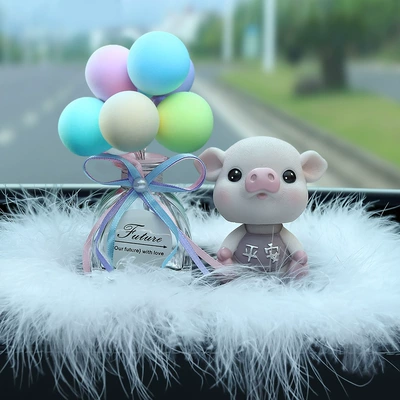 Bobblehead Piggy Car Interior Car ornaments - purple-safe-pig-balloon-aromatherapy-seat-feather-pad