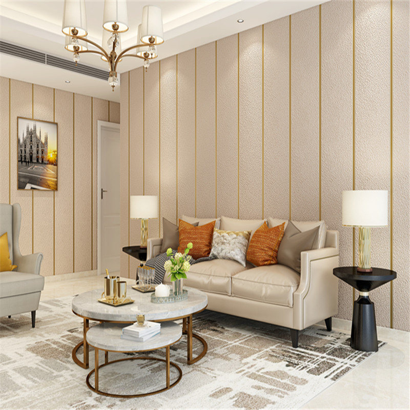 现代简约横条纹鹿皮绒壁纸无纺布客厅3d影视墙纸卧室电视背景墙纸