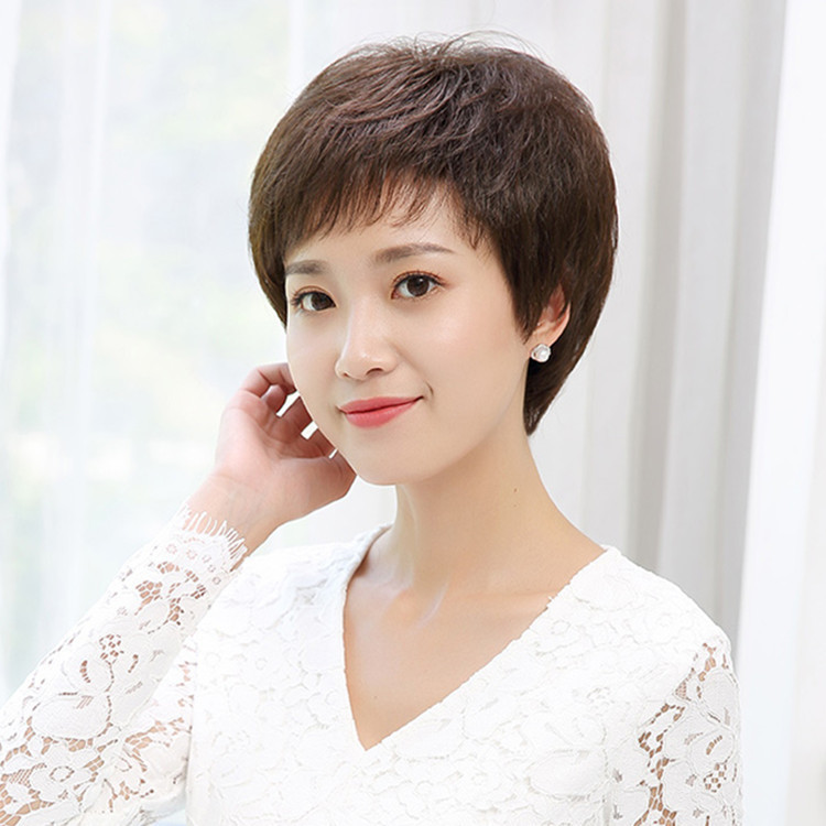 Wig Full Top Headgear Women's Middle-aged Short Curly Hair Micro-curly Natural Realistic Chinese Old Lady Wig Short Real Hair