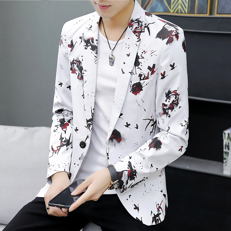 2025 New Men's Suits Casual Korean Style Youth Slim Fit Floral Suits Trendy Men's Jackets Handsome Suit Tops