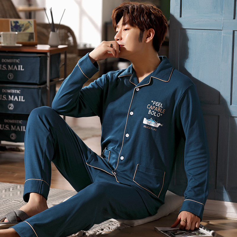 Nuevos pijamas de algodón para hombres primavera y otoño de algodón de manga larga más tamaño Otoño e Invierno cardigan de mediana edad y ancianos Xinjiang algodón traje de uso doméstico