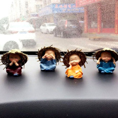 Straw Hat Four Little Monk Cartoon Car Ornament | Cute Four Little Monks Doll Decoration for Cars