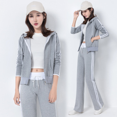 Autumn and winter leisure time Sweater motion suit fashion Show thin By age Wide leg pants Hooded run Two piece set