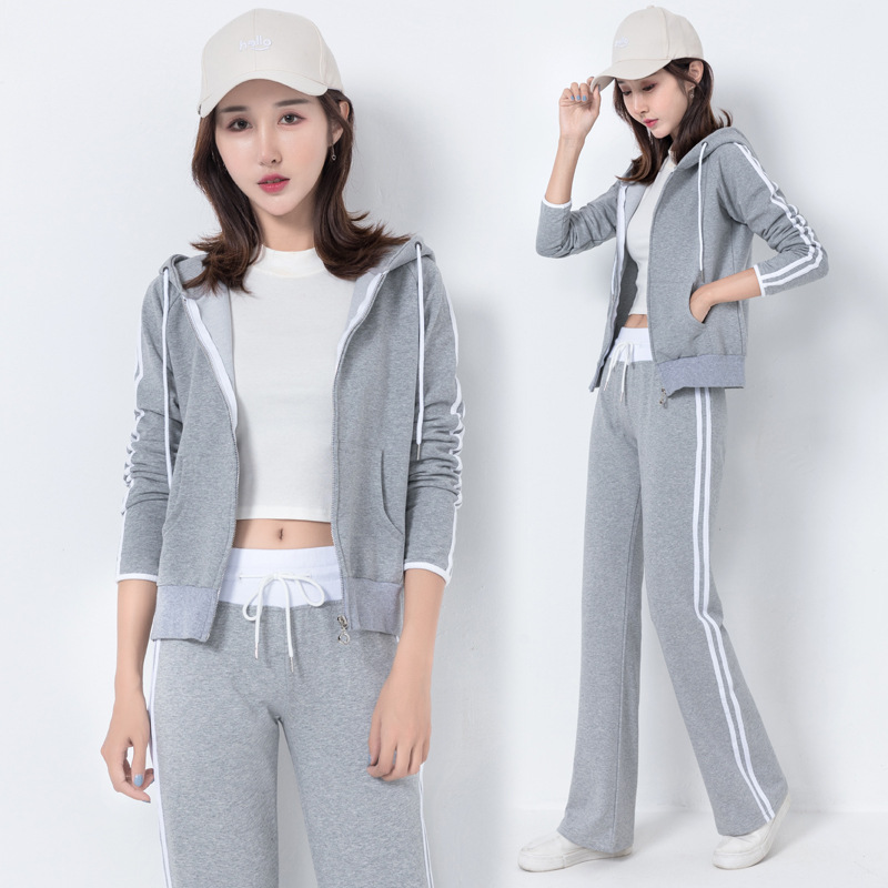 Autumn and winter leisure time Sweater motion suit fashion Show thin By age Wide leg pants Hooded run Two piece set