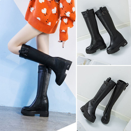 Leather boots for women  autumn and winter new thick-soled Martin boots for women casual women's leather boots inner heightening women's shoes