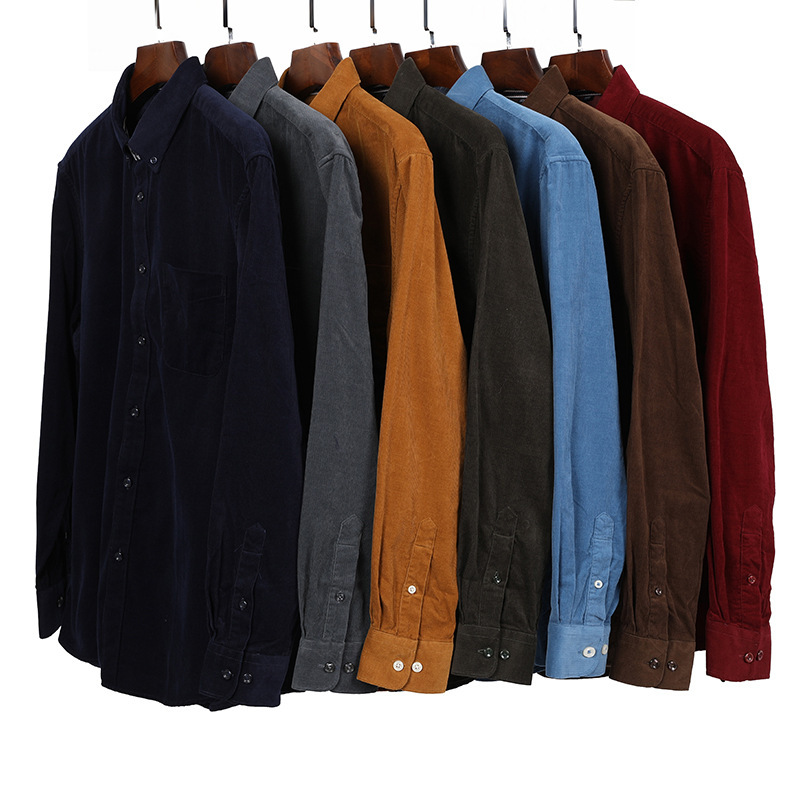 Pioneer Wolf plus size Men's Long-sleeved Shirt Business Casual Fat Guy Spring and Autumn Corduroy Multicolor All-match Fat Shirt Pioneer Wolf plus size Men's Long-sleeved Shirt Business Casual Fat Guy Spring and Autumn Corduroy Multicolor All-match Fat Shirt