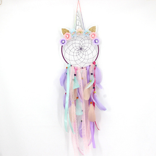 Creative new unicorn dream catcher hanging silver horn fresh girl room hanging decoration home dream catcher