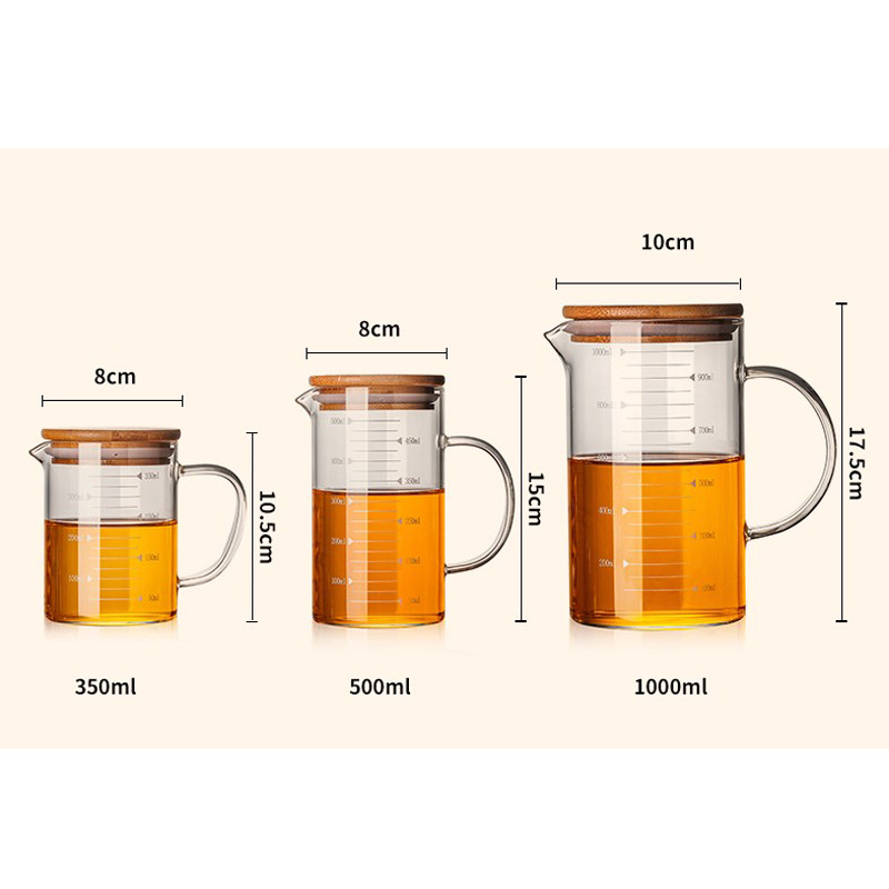 Taza de medición de vidrio taza de borosilicato hornada de cocina taza de medición de vidrio transparente fuego abierto quema directa capacidad de tamaño