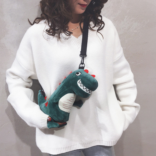 Cartoon ins student crossbody bag for women dinosaur doll shoulder doll bag personality cute ugly plush bag