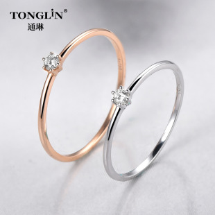 European and American Cross-Border 18K Gold Ring Women's High-End Diamond Simple Au750 Color Gold 14K Ring Factory Source