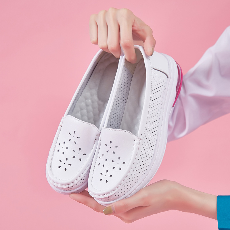 Female Hospital Nurse Shoes New EVA Rubber Air Cushion White Hollow Comfortable Wedge Soft Bottom White Shoes