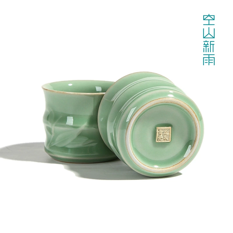 Керамическая чайная чашка, ручная porcelain чашка, глазурь cinnabar/yue kiln, 0,2 кг, рельеф листа