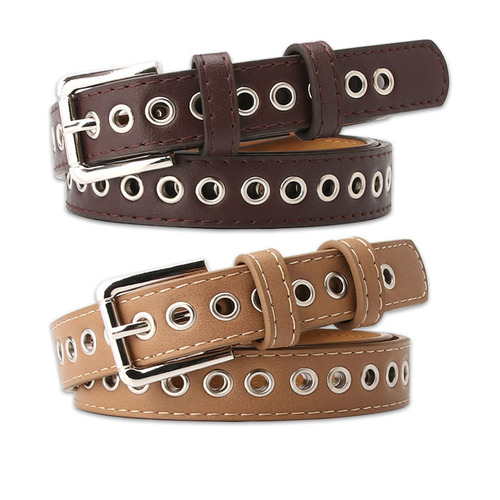 New style metal whole air-eye belt women's belt without punching Korean version versatile fashion hollow decorative belt wholesale