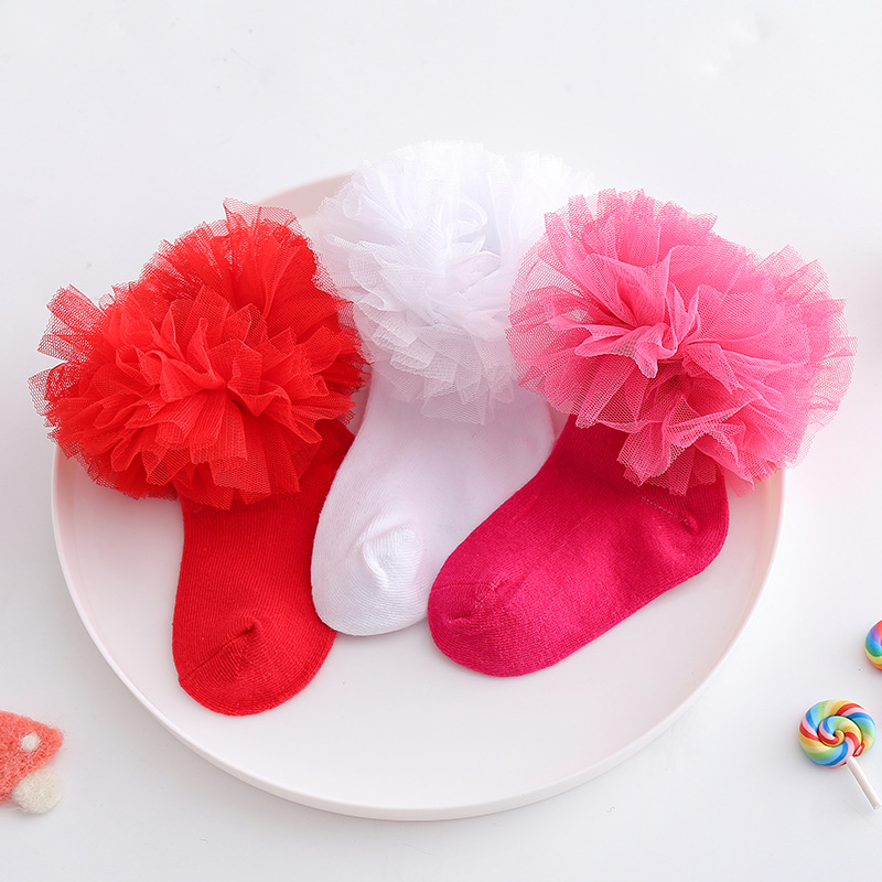 Calcetines de encaje para niñas, para primavera y otoño, calcetines de baile con ribete de encaje, calcetines infantiles transfronterizos, calcetines de media caña para niñas, calcetines rojos para niñas.