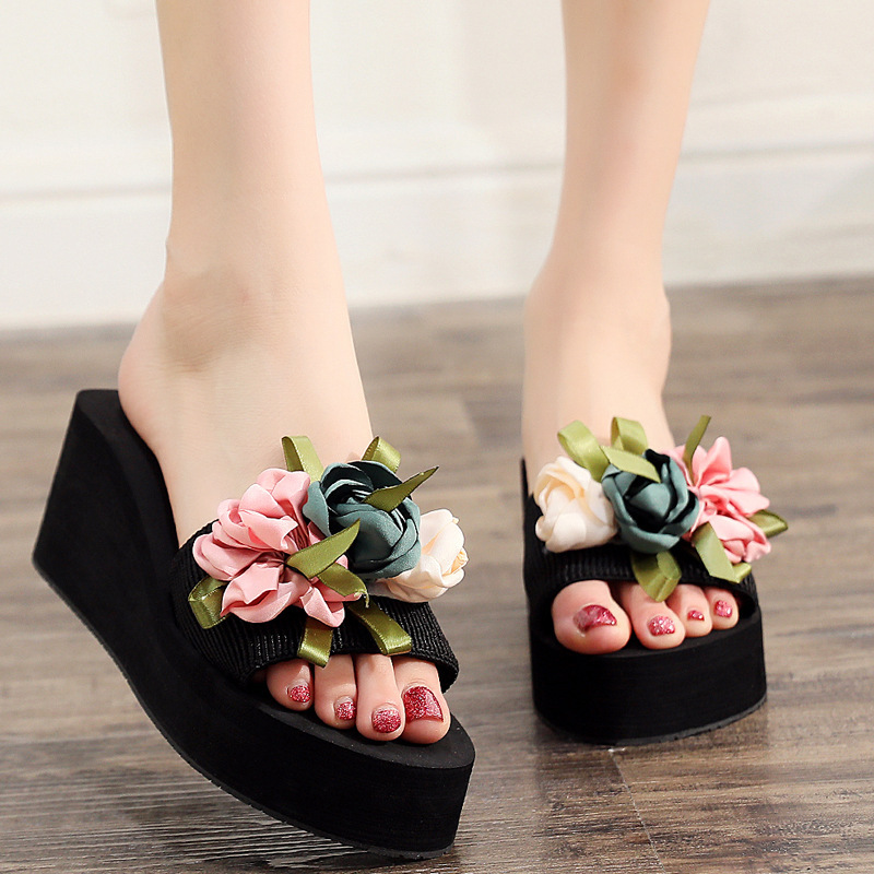 Women's summer outdoor flat beach shoes flower seaside holiday sandals women's plus size flip-flops wholesale cross-border
