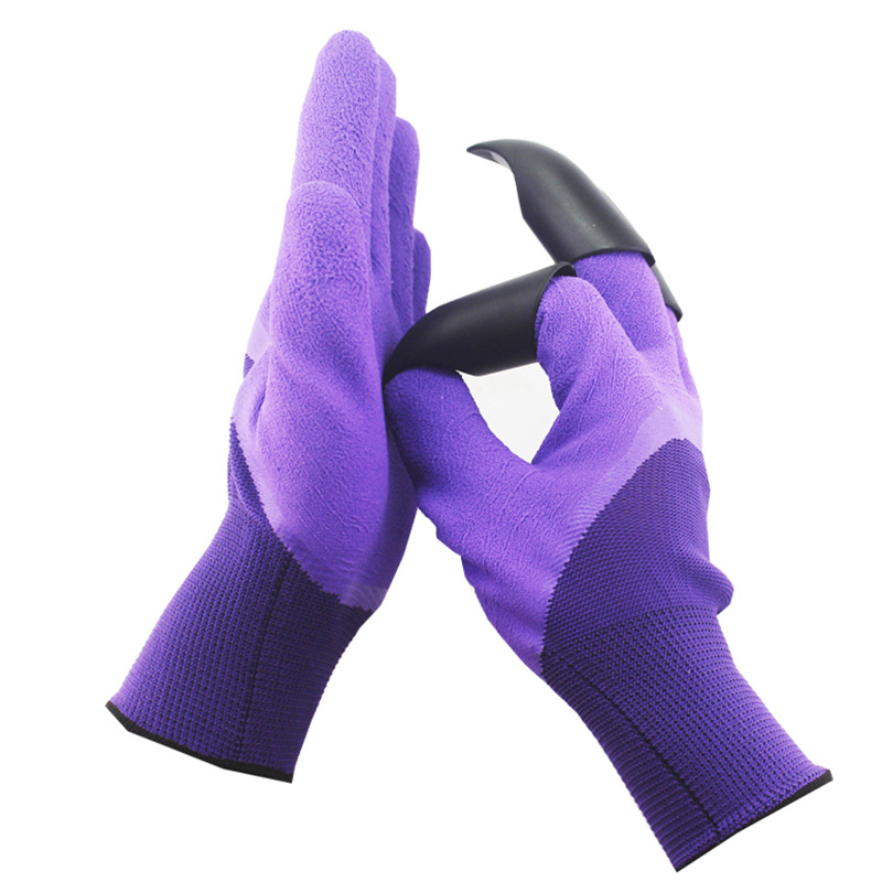 园艺防护手套带爪子种植挖土挖泥巴护指甲劳保防水耐磨绝缘轻便