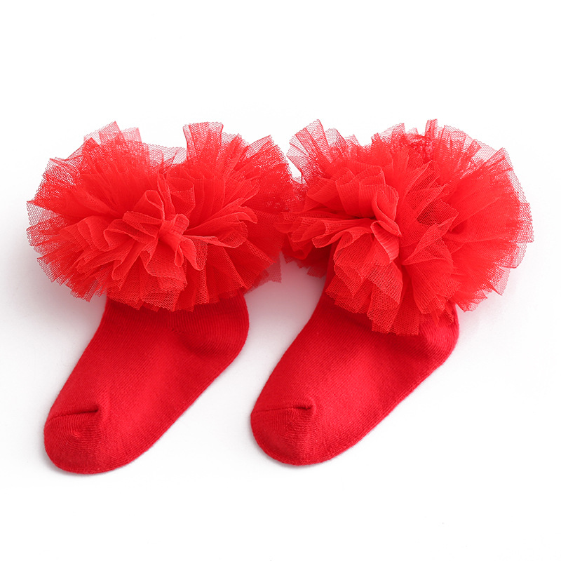 Calcetines de encaje para niñas, para primavera y otoño, calcetines de baile con ribete de encaje, calcetines infantiles transfronterizos, calcetines de media caña para niñas, calcetines rojos para niñas.