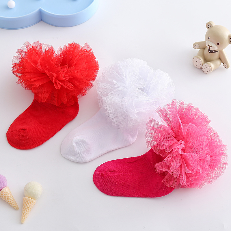 Calcetines de encaje para niñas, para primavera y otoño, calcetines de baile con ribete de encaje, calcetines infantiles transfronterizos, calcetines de media caña para niñas, calcetines rojos para niñas.