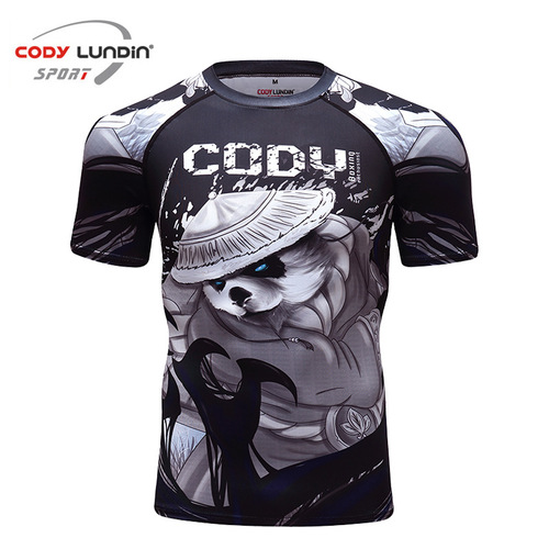 Autumn new 3D digital printed short-sleeved T-shirt animal pattern sports tights men's fitness clothing