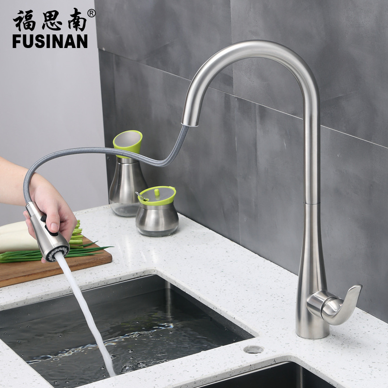 Fosnam Bathroom 304 Stainless Steel Pull-out Hot and Cold Faucet Kitchen Vegetable Basin Telescopic Sink Sink