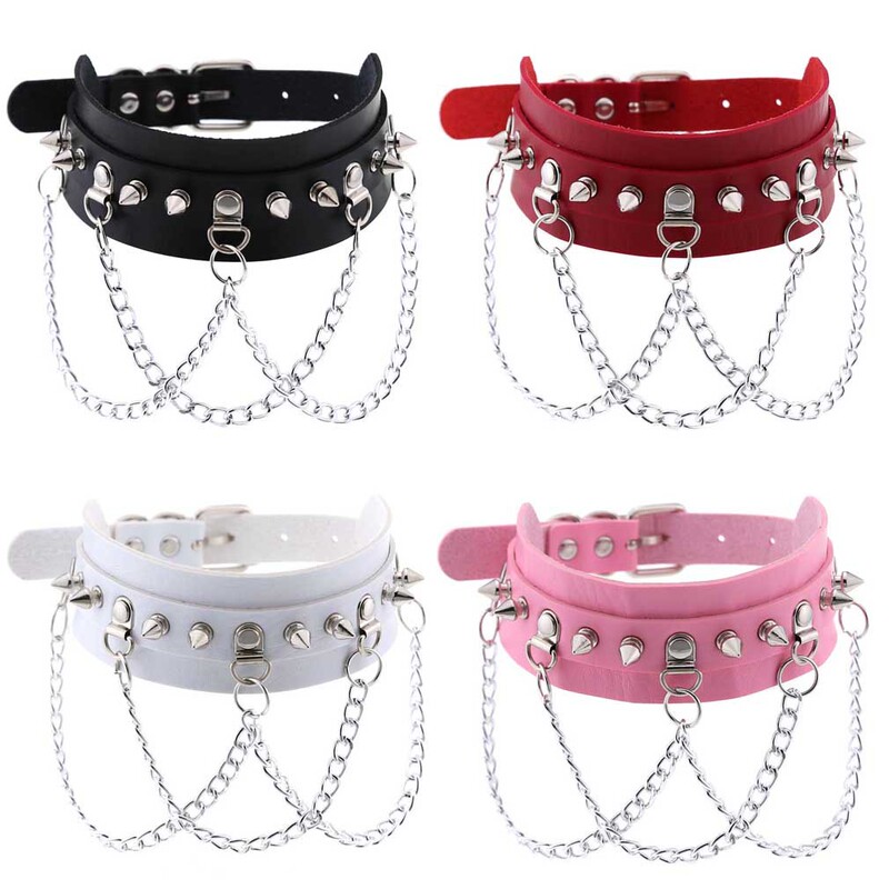 European and American Gothic Exaggerated Pu Leather Collar Necklace Punk Street Photography Nightclub Personalized Metal Chain Neck Clavicle Chain European and American Gothic Exaggerated Pu Leather Collar Necklace Punk Street Photography Nightclub Personalized Metal Chain Neck Clavicle Chain