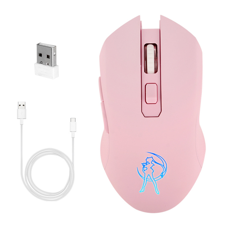 Ratón inalámbrico recargable silencioso de 2.4G con receptor USB, color rosa brillante, para computadora.