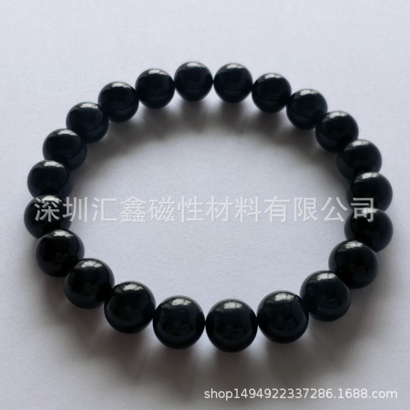 供应D10mm黑色磁灸石稀土无绳手链  磁能珠石项链 艾灸石紫檀手链