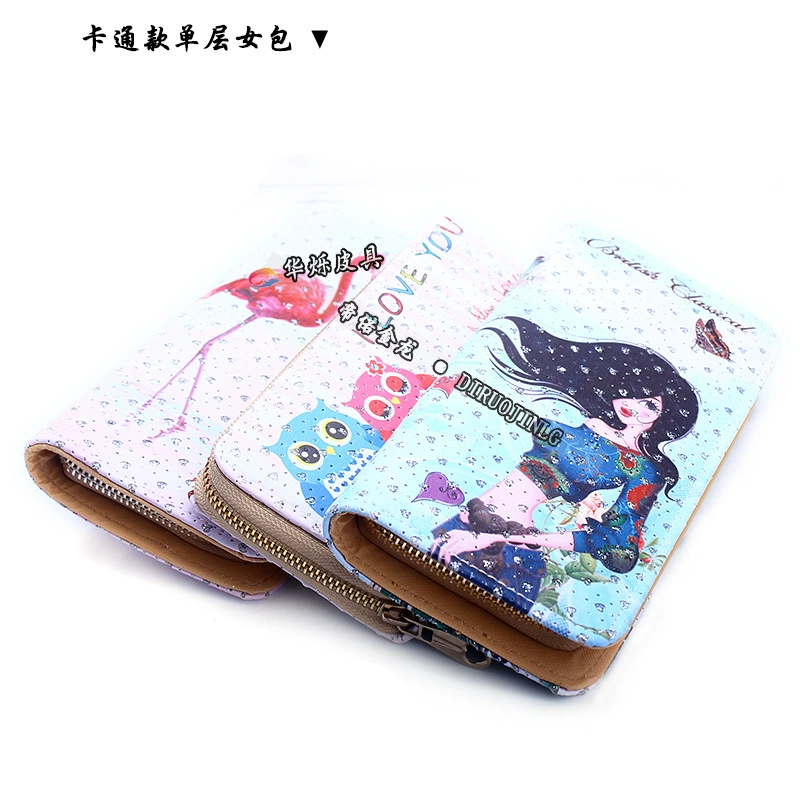 Long handheld polyurethane wallet with zipper, cartoon card holder