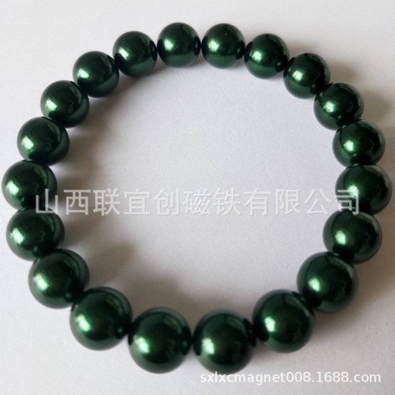 生产销售10mm墨绿色稀土无绳艾灸石手链  磁能珠项链 磁灸石手链