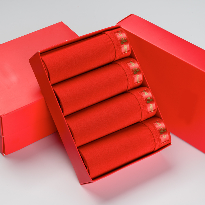 Boxer da uomo in modal rosso acceso, intimo comodo, anno zodiacale, regalo di buon auspicio per nozze._voghion.com