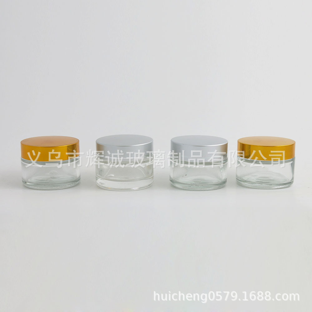 厂家直销30G透明膏霜瓶30ML化妆品眼霜玻璃瓶面霜瓶配铝盖