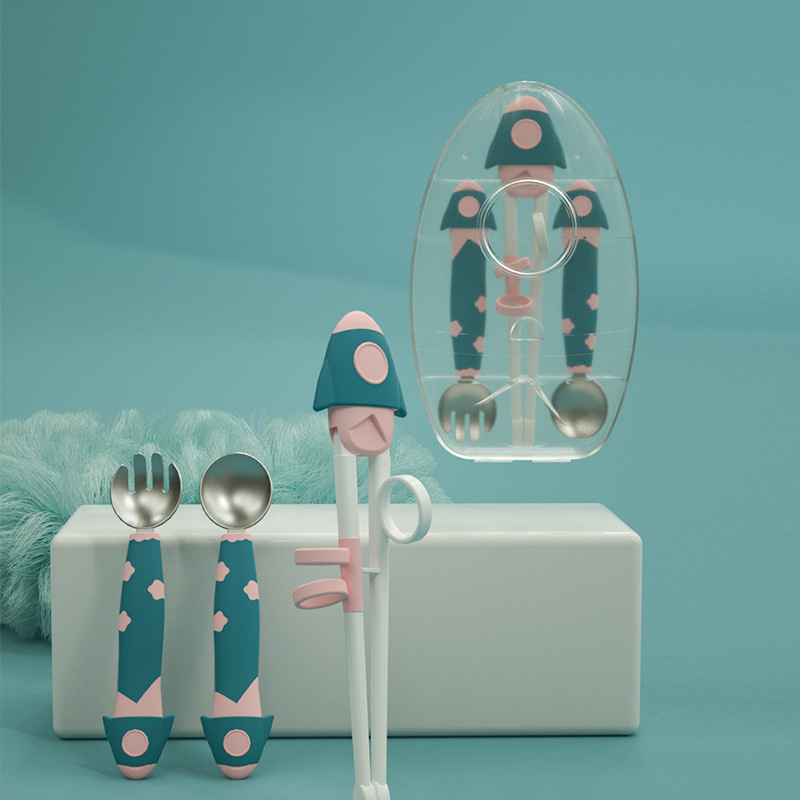 Niños aprenden palillos de entrenamiento palillos domésticos un conjunto de cubiertos cucharas de tenedor para niños practicar palillos artefactos de comida para niños