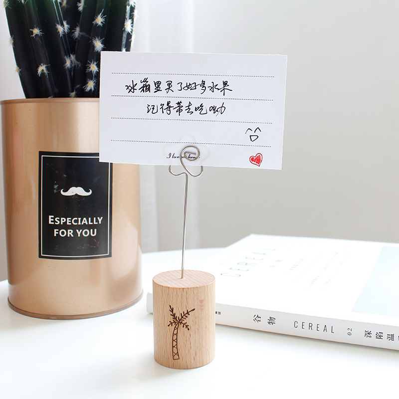 日式木质便签夹创意照片留言夹铁艺榉木价格签名片夹桌面装饰摆件