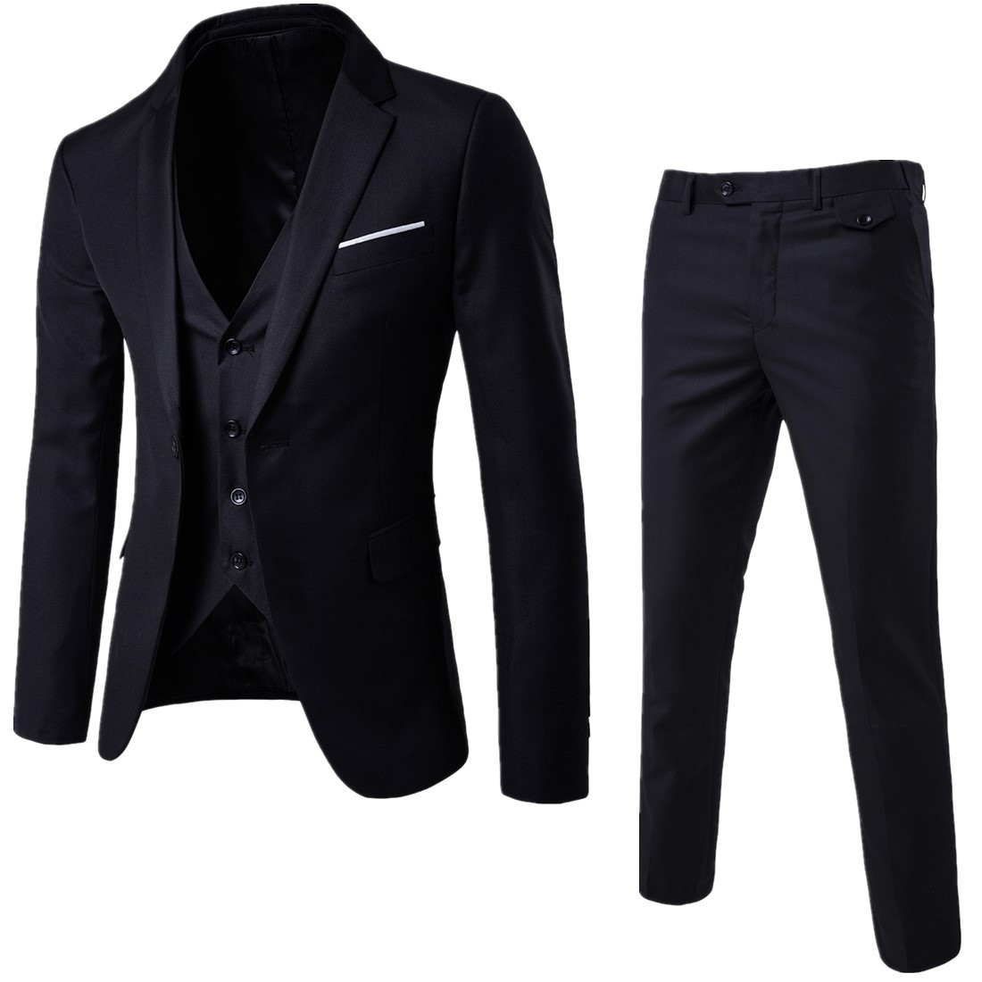 European Size Men's Black Suit Three-Piece Formal Business Suit Groomsmen Suit Trendy