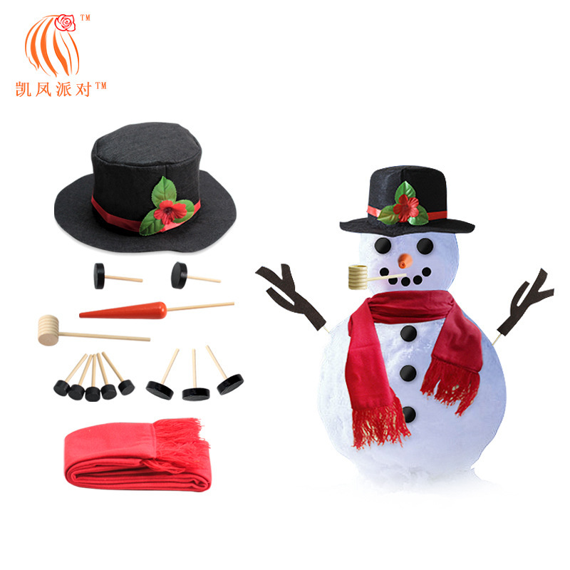 Kaifeng Party Upgraded Christmas Snowman Dress up Set Combination Wooden Button Pipe Hat Scarf