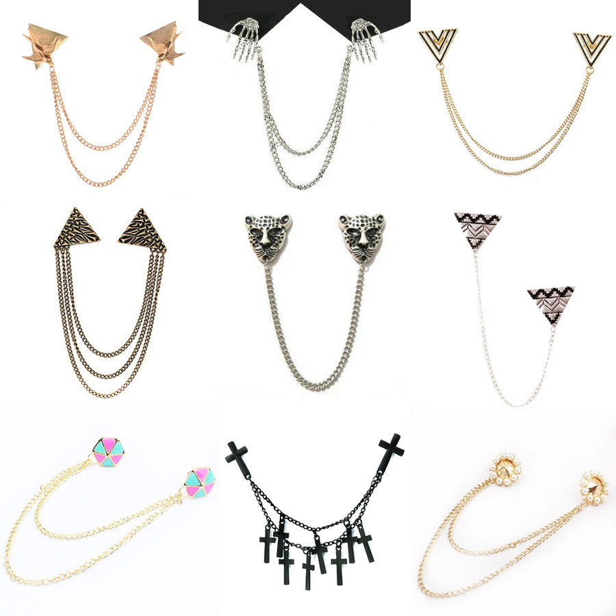 欧美饰品复古胸针女士时尚链条流苏个性领针领扣简约服装衬衣配饰