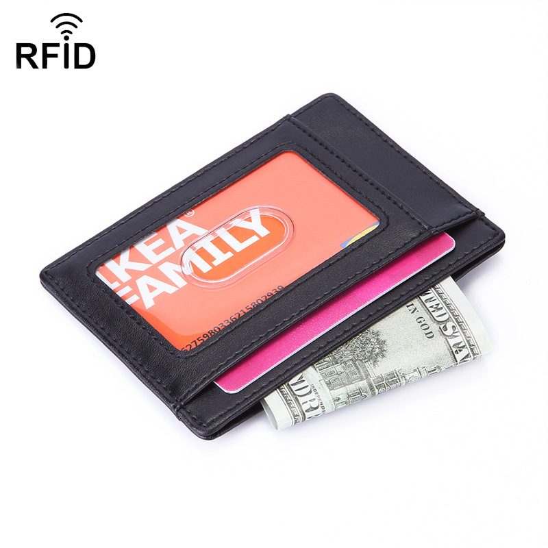 Genuine Leather Id Card Holder Rfid Anti-Magnetic Bank Card Holder Keychain Men's and Women's Id Card Holder Cowhide Women's Card Holder Bag