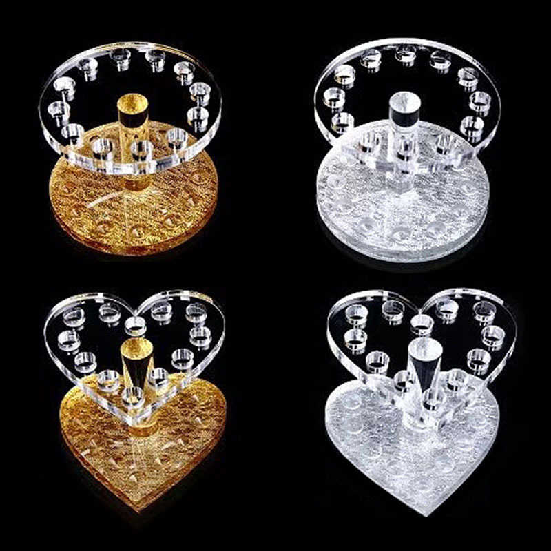 Nail Art Pen Holder Acrylic Brush Storage Thickened/Thin Gold and Silver Heart-Shaped Pen Holder Round Pen Holder Nail Tools