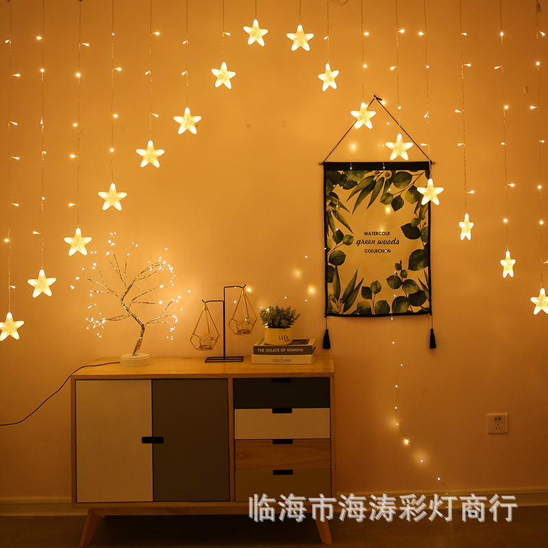 Nueva luz de color V invertida Cadena de luz LED cortina de luz de tira de hielo al aire libre impermeable patio cortina de luz de color luz de estrella cadena