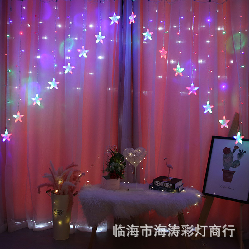 Nueva luz de color V invertida Cadena de luz LED cortina de luz de tira de hielo al aire libre impermeable patio cortina de luz de color luz de estrella cadena