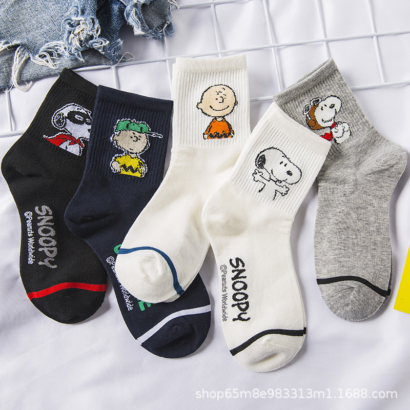 Women's Socks Ins Trendy Japanese Cute Snoopy Mid-Calf Socks Korean Street Versatile College Style Long Casual Socks