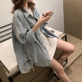 2025秋季新款早秋韩版宽松牛仔衬衫女中长款百搭外套学生减龄上衣