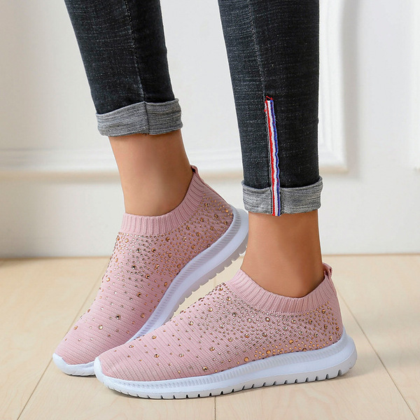 fashionable universal sports shoes low-cut with rhinestones flat
