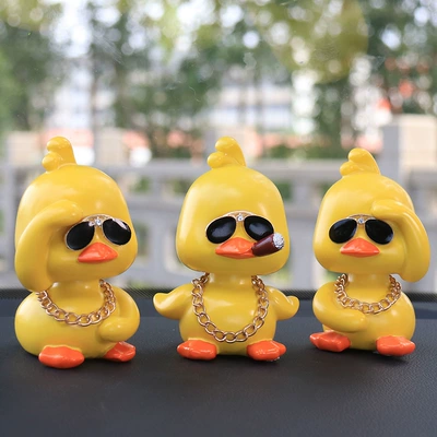 Cute Car Shaking Head Doll – Car ornaments - 360g-social-duck-combo-right-waving-standing-left-waving-with-glasses-gold-chain