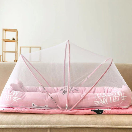 2025 new baby mosquito net four-piece set with cotton pad guardrail children's mosquito net small pillow mosquito net bed cross-border mosquito net